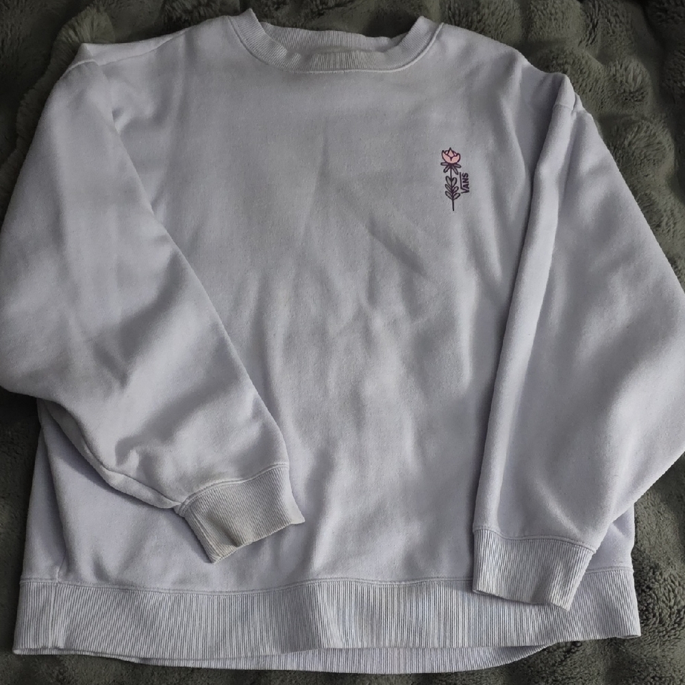 Vans White Crewneck Sweater with Pink Detail